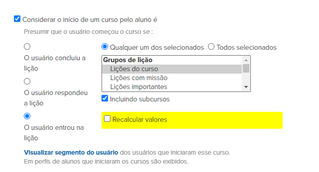 		<p>		Considera-se como início do curso a entrada em qualquer uma das aulas do curso ou subcurso .	</p>	