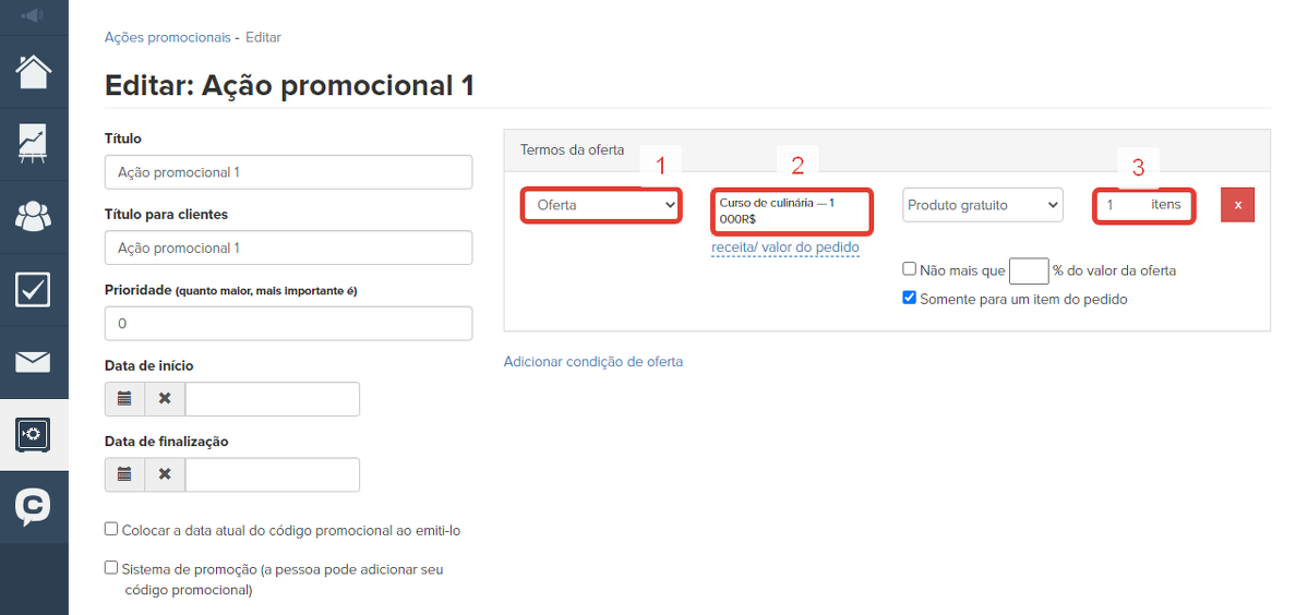 Configurar uma promoção com o tipo de desconto 