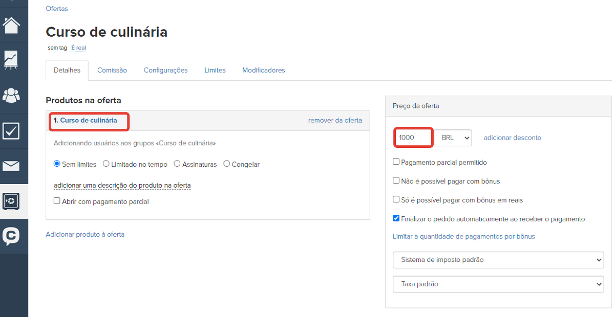 
						<p>		Oferta separada para o curso de culinária</p>			